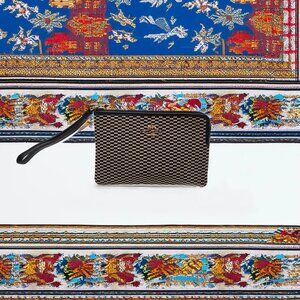 Coach Legacy Jacquard Wristlet Black Checkered Leather Strap
